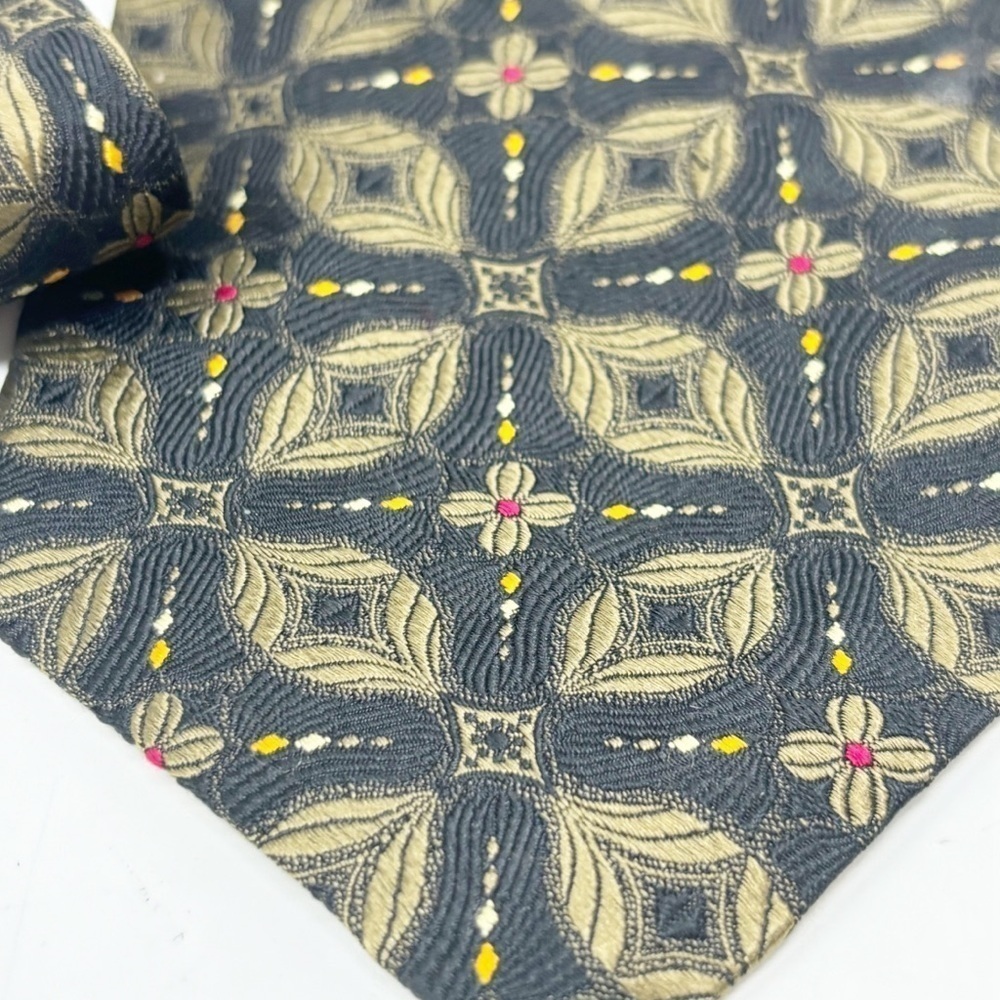 ROBERT TALBOTT JACOBSON’S Men’s Black Gold Floral Geo Silk Hand Made Tie USA 57”